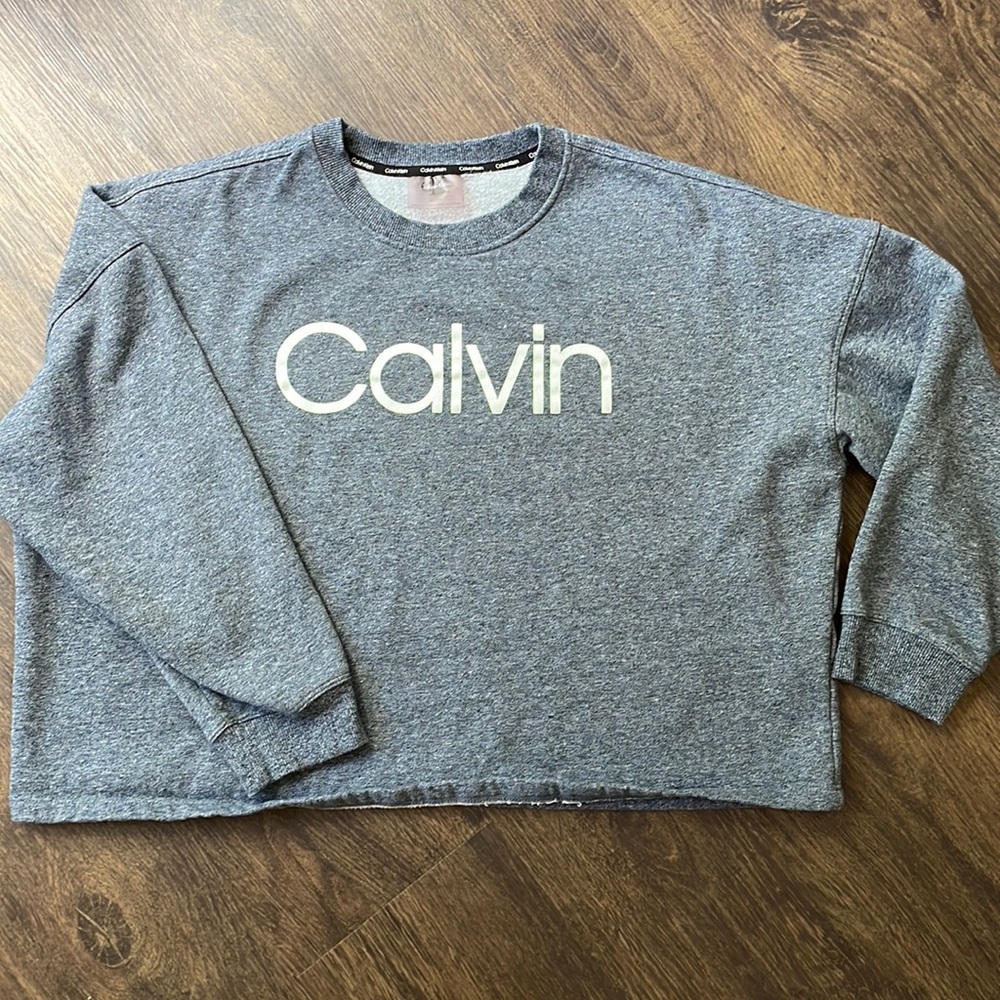 Calvin Klein Cropped Gray Crew Neck Sweatshirt